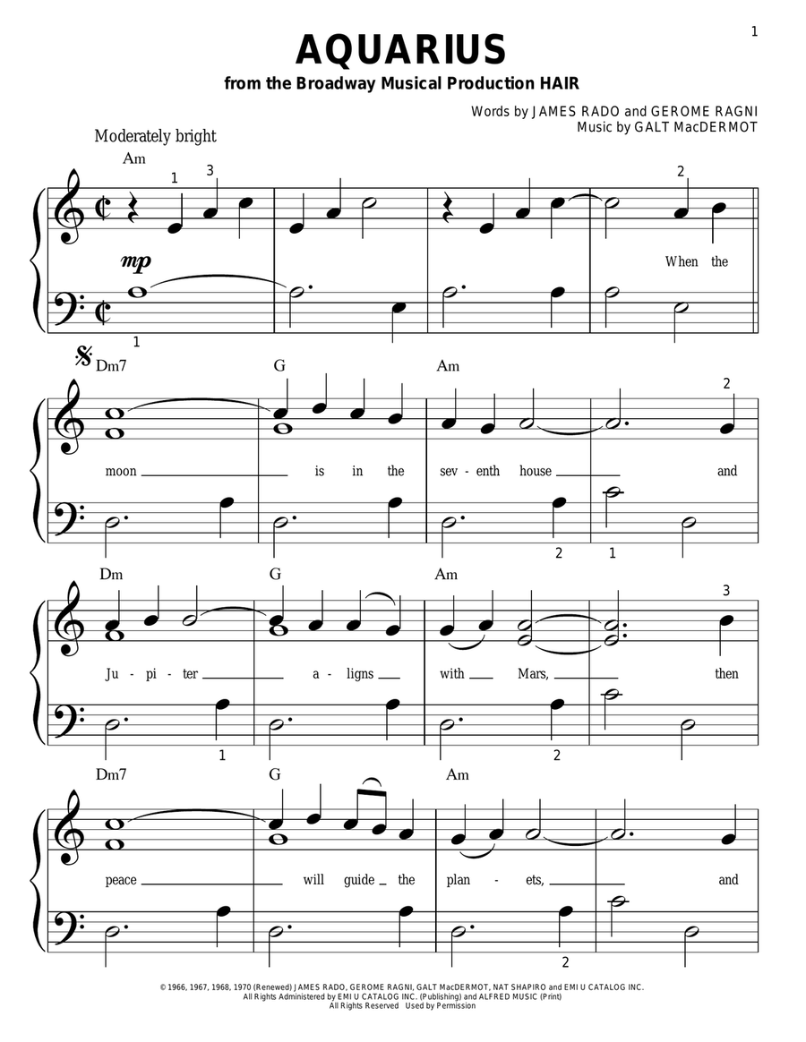 Aquarius Easy Piano scores gallery preview page 1