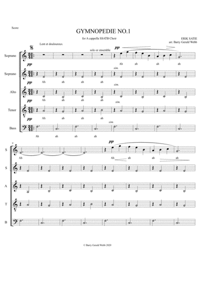GYMNOPEDIE 1 by Satie arranged for A Cappella choir SSATB