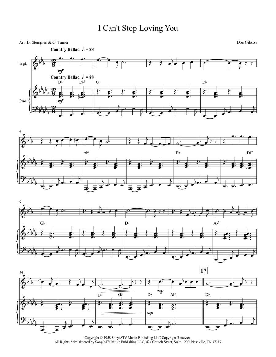 I Can't Stop Loving You B-Flat Trumpet scores gallery preview page 1
