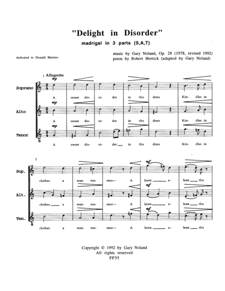 "Delight in Disorder"-a madrigal in three parts Op. 28