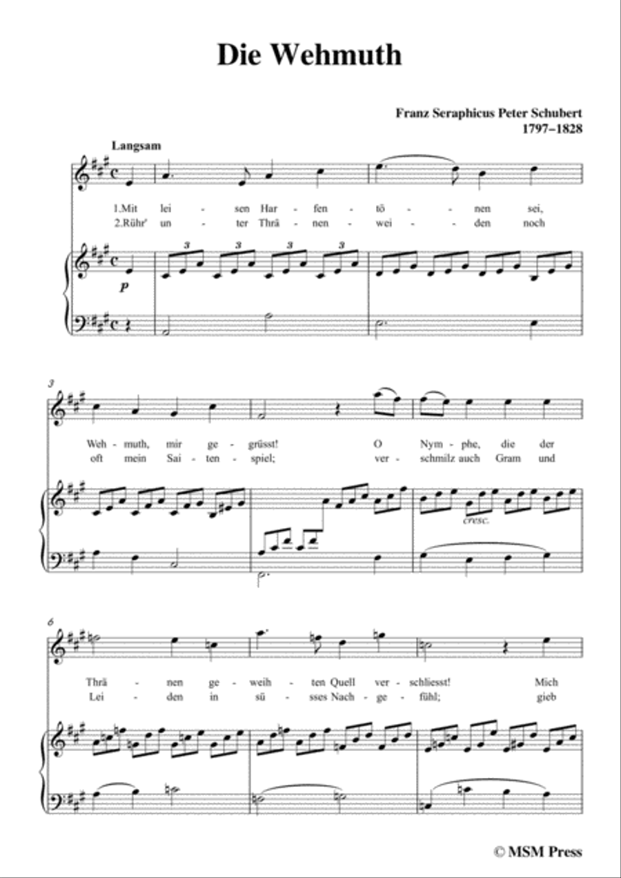 Schubert-Die Wehmuth,in A Major,for Voice&Piano Voice scores gallery preview page 3
