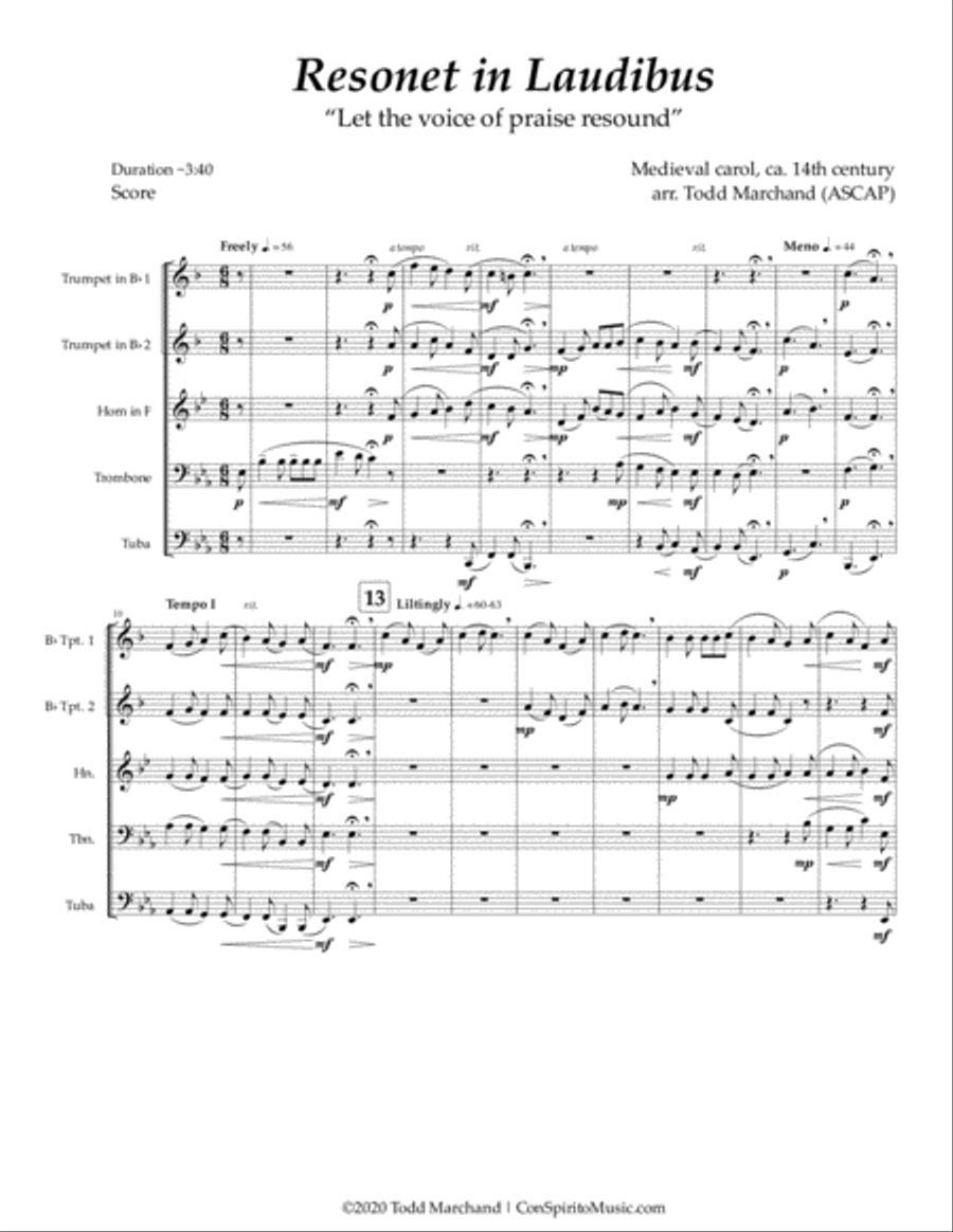 Resonet in Laudibus ("Joseph Dearest, Joseph Mine") - brass quintet image number null