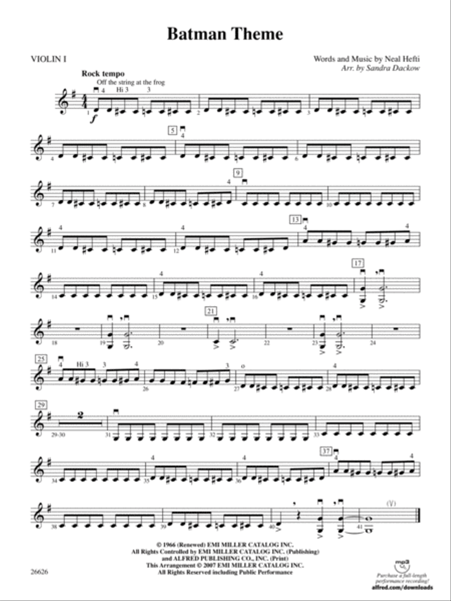 Batman Theme: 1st Violin String Orchestra scores gallery preview page 1