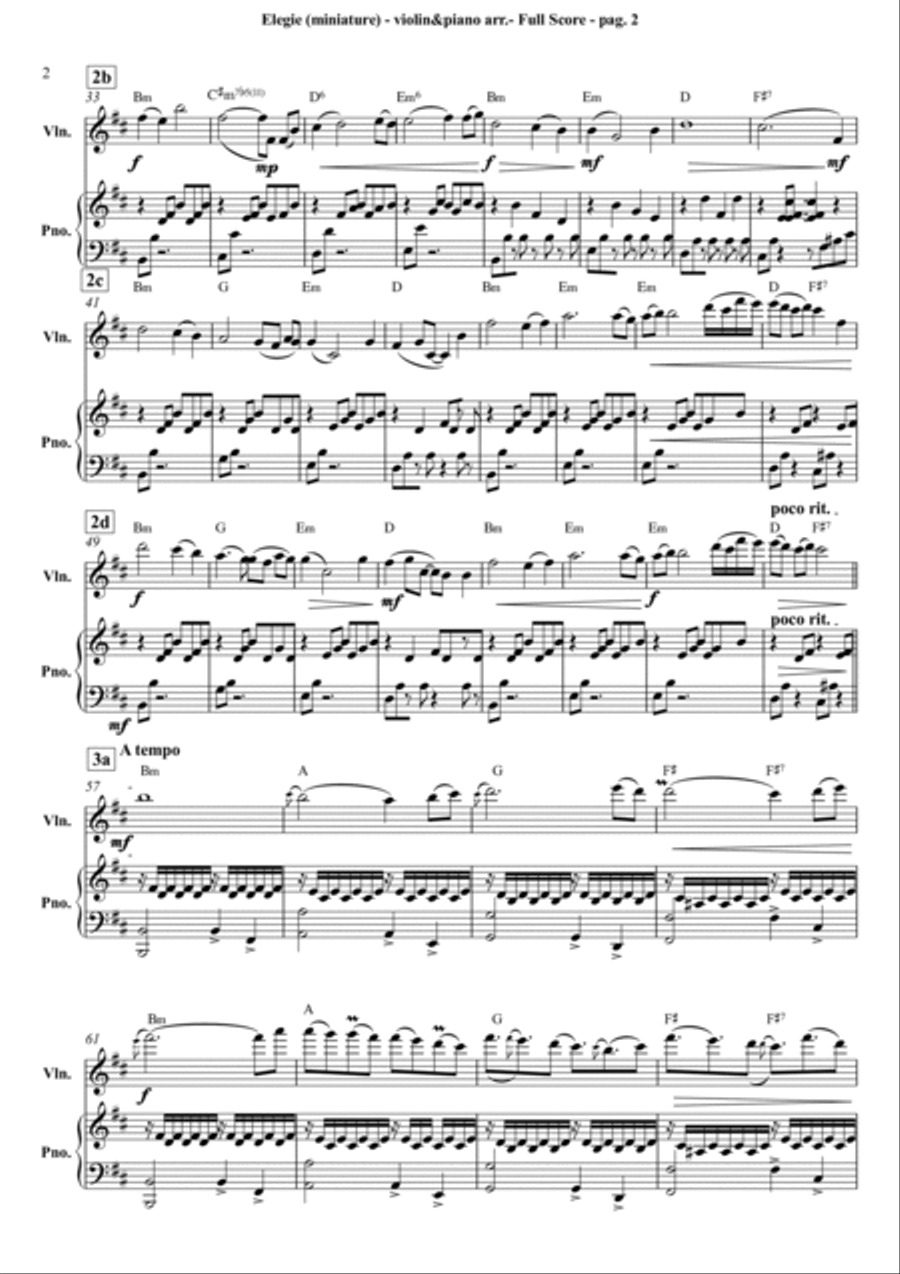 ELEGIE (ELEGY) (miniatura) (miniature) - aranjament pentru duet vioara-pian in Si minor (arrangement String Duet scores gallery preview page 2