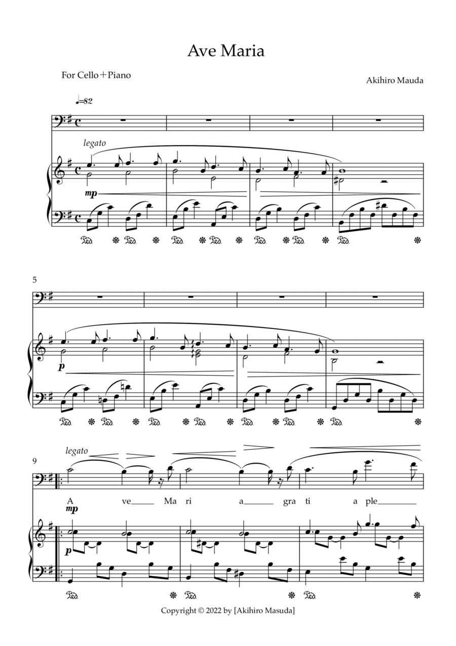Ave Maria for cello Piano scores gallery preview page 1