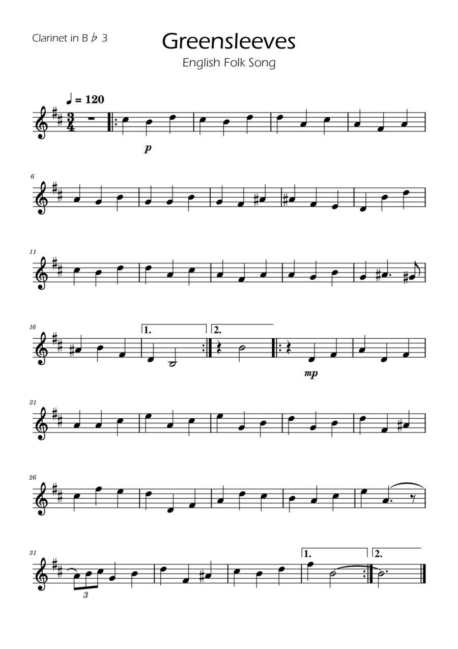 Greensleeves - Clarinet Trio w/ Piano Clarinet Trio scores gallery preview page 1
