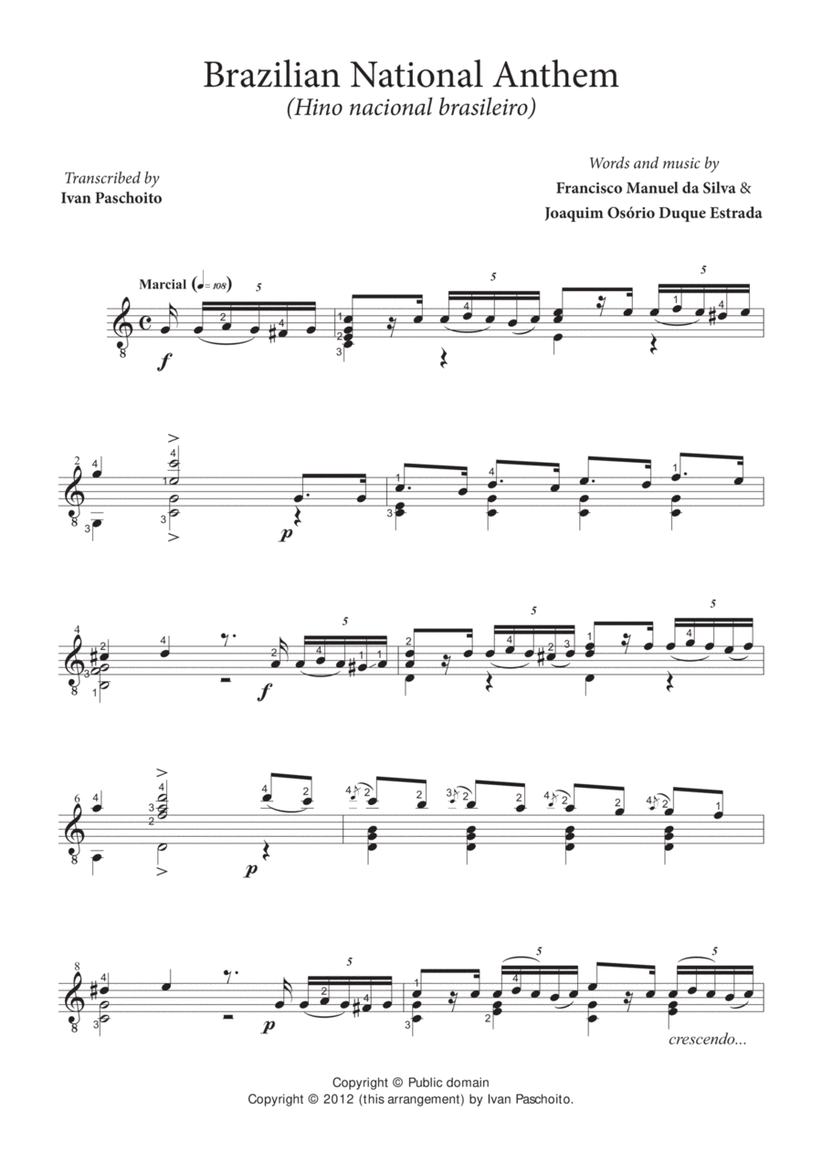 Hino Nacional Brasileiro (Brazilian National Anthem) Classical Guitar scores gallery preview page 1