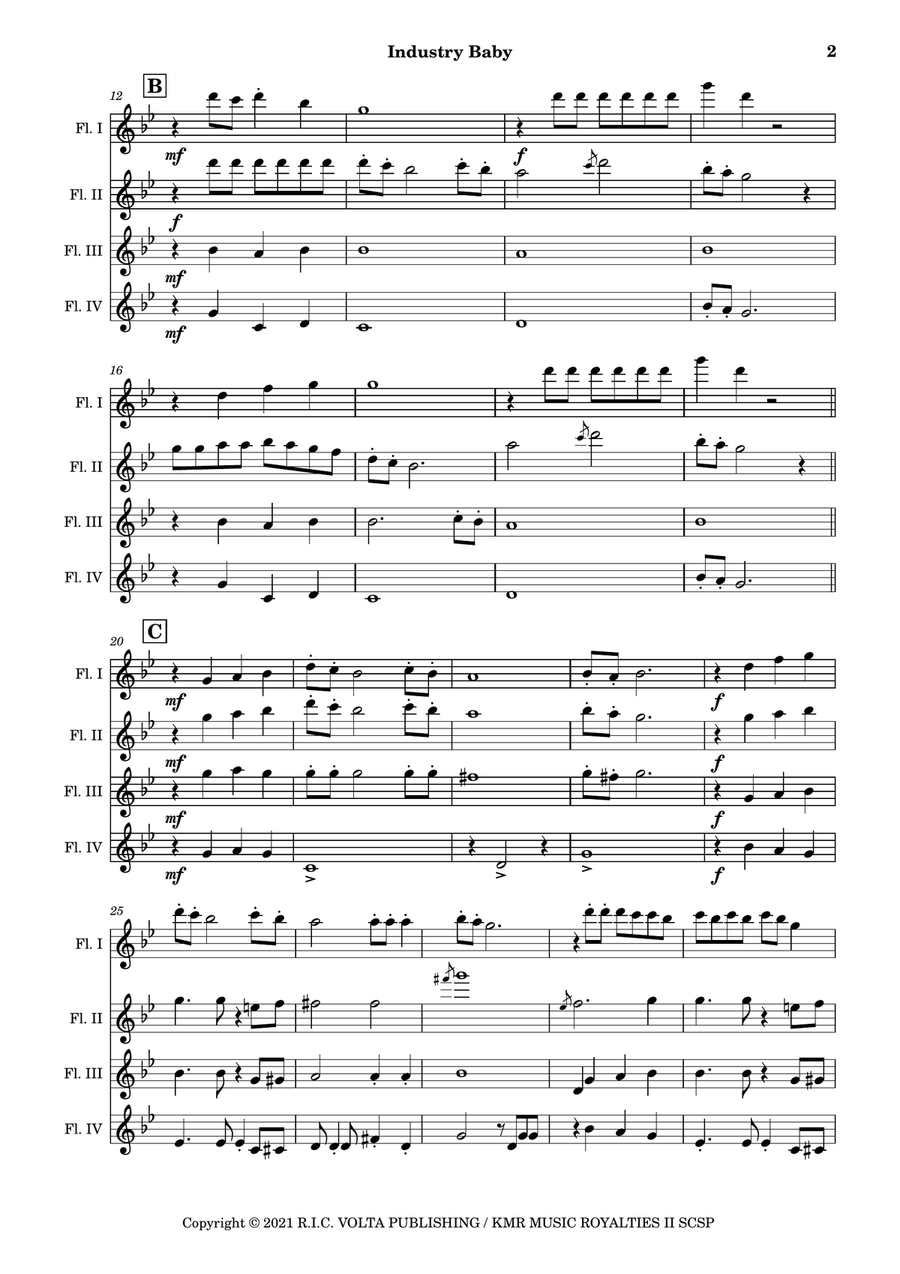 Industry Baby Flute Quartet scores gallery preview page 3
