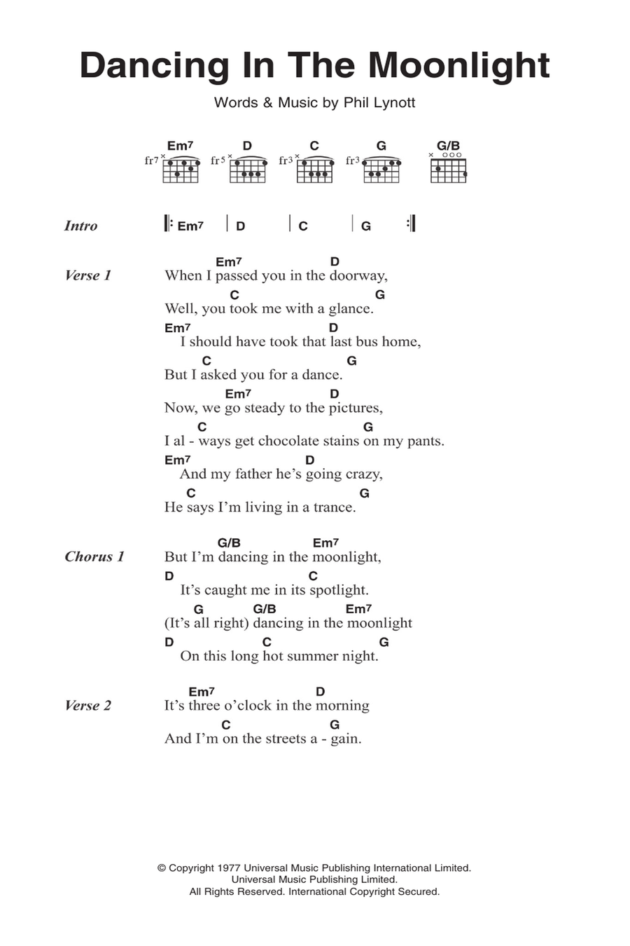 Dancing In The Moonlight Guitar scores gallery preview page 1