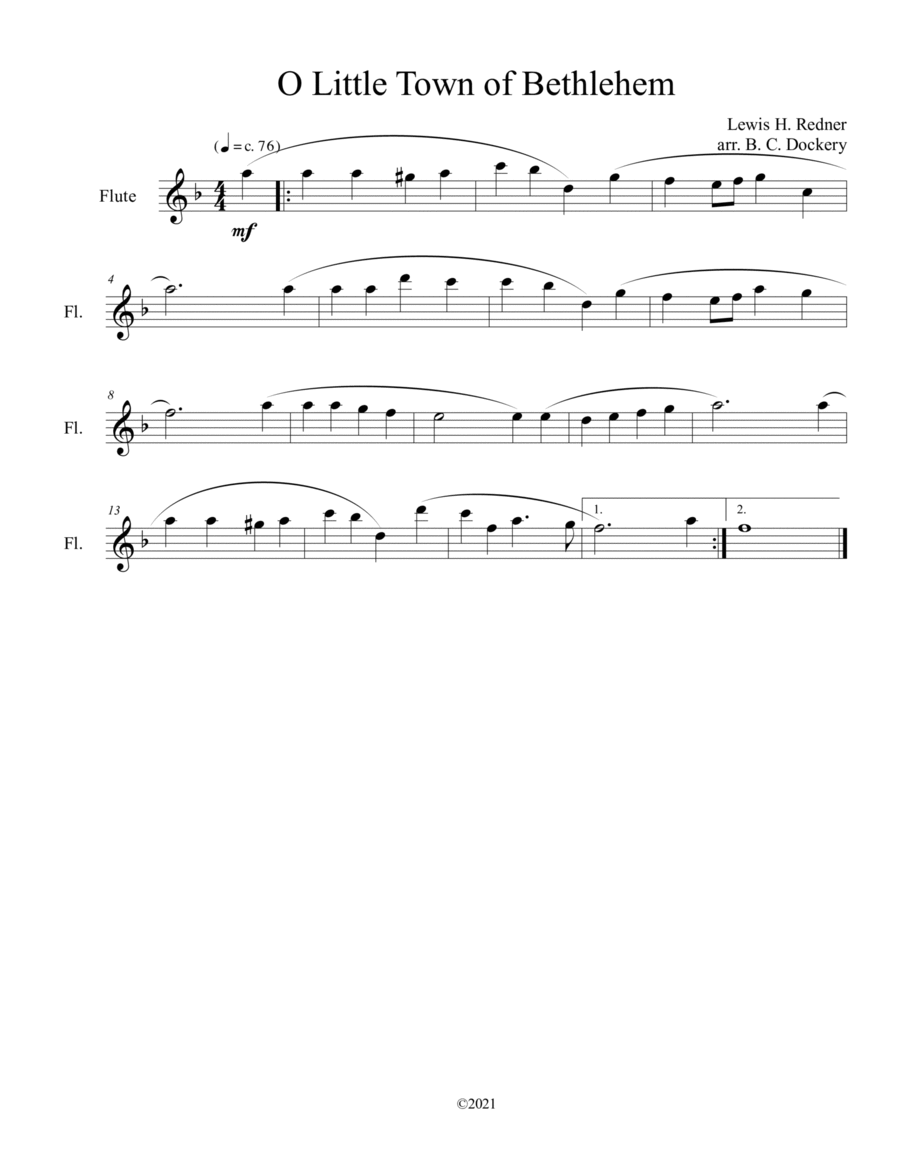 O Little Town of Bethlehem (Flute Solo) Flute Solo scores gallery preview page 1