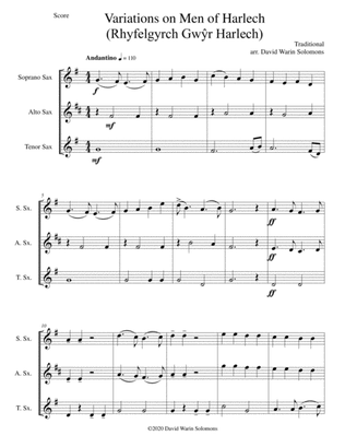Variations on Men of Harlech (Rhyfelgyrch Gwŷr Harlech ) arrangement for saxophone trio