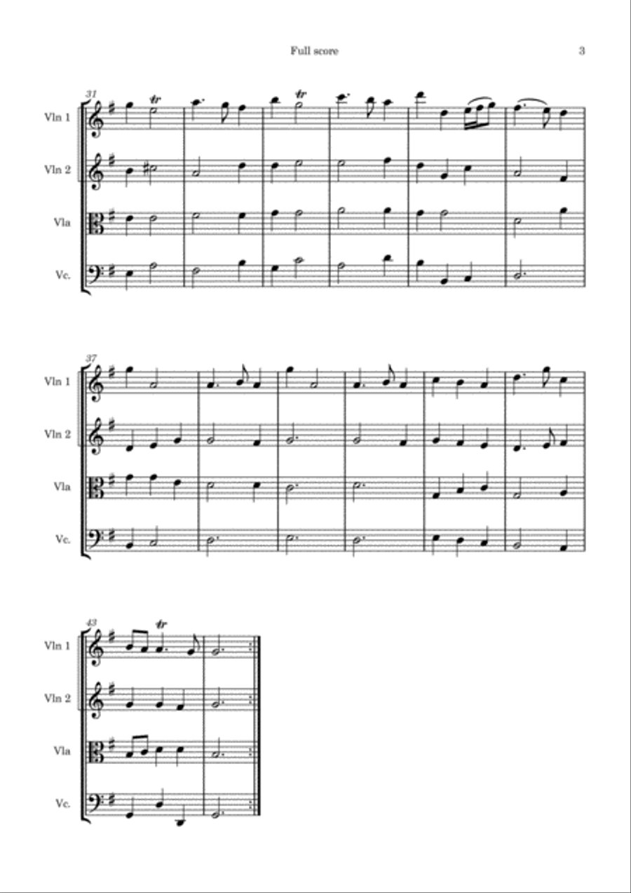 Handel - The Water Music - Suite III for String Quartet String Quartet scores gallery preview page 3