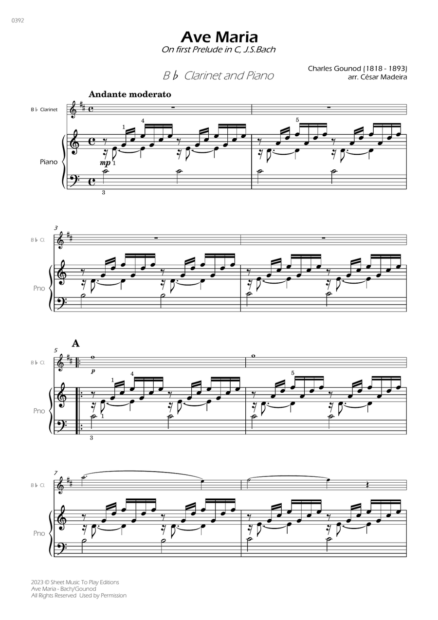 Ave Maria by Bach/Gounod - Bb Clarinet and Piano (Full Score) B-Flat Clarinet scores gallery preview page 2