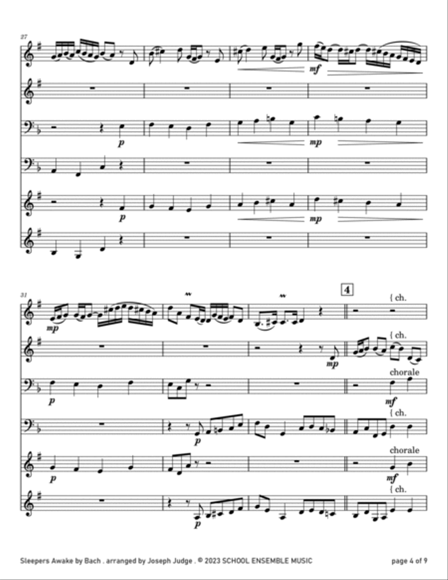 Sleepers Awake by Bach for Brass Quartet in Schools Brass Quartet scores gallery preview page 4