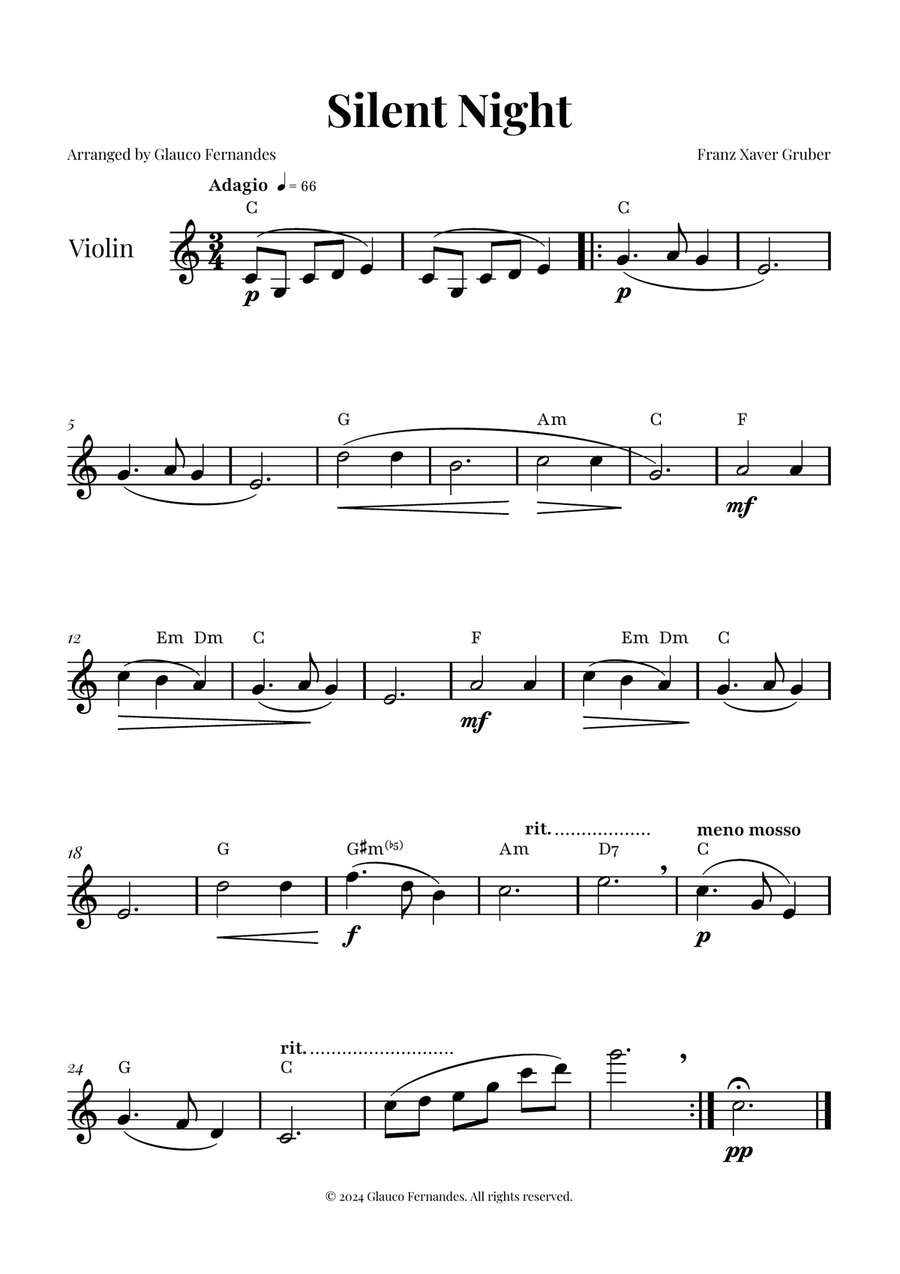 Silent Night | BEAUTIFUL Arrangement Violin Solo scores gallery preview page 1