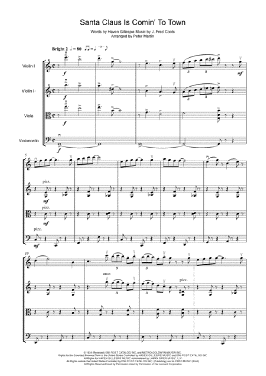 Santa Claus Is Comin' To Town String Quartet scores gallery preview page 3