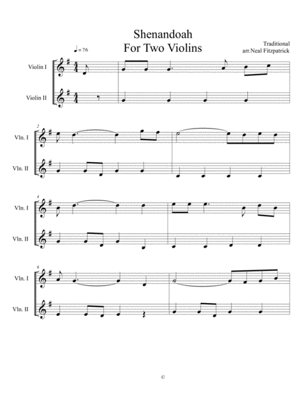 Shenandoah For Two Violins