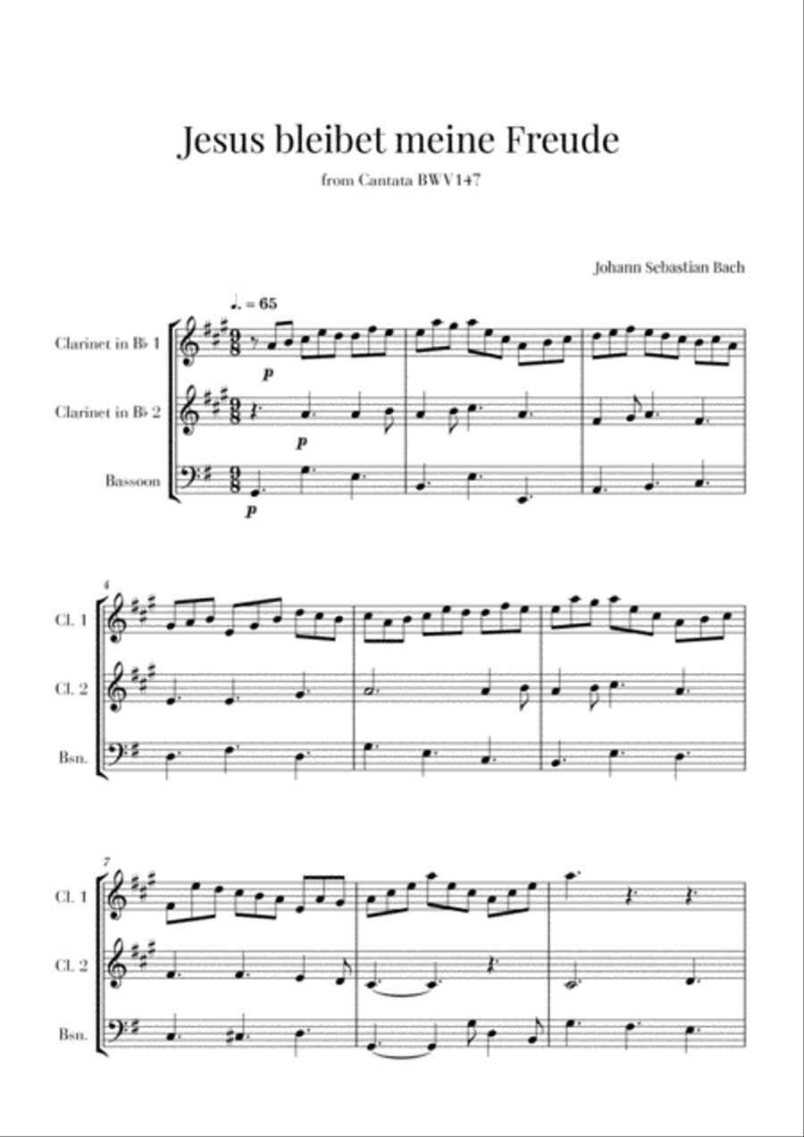 Bach - Jesus bleibet meine Freude for 2 Clarinets and Bassoon Woodwind Trio scores gallery preview page 1