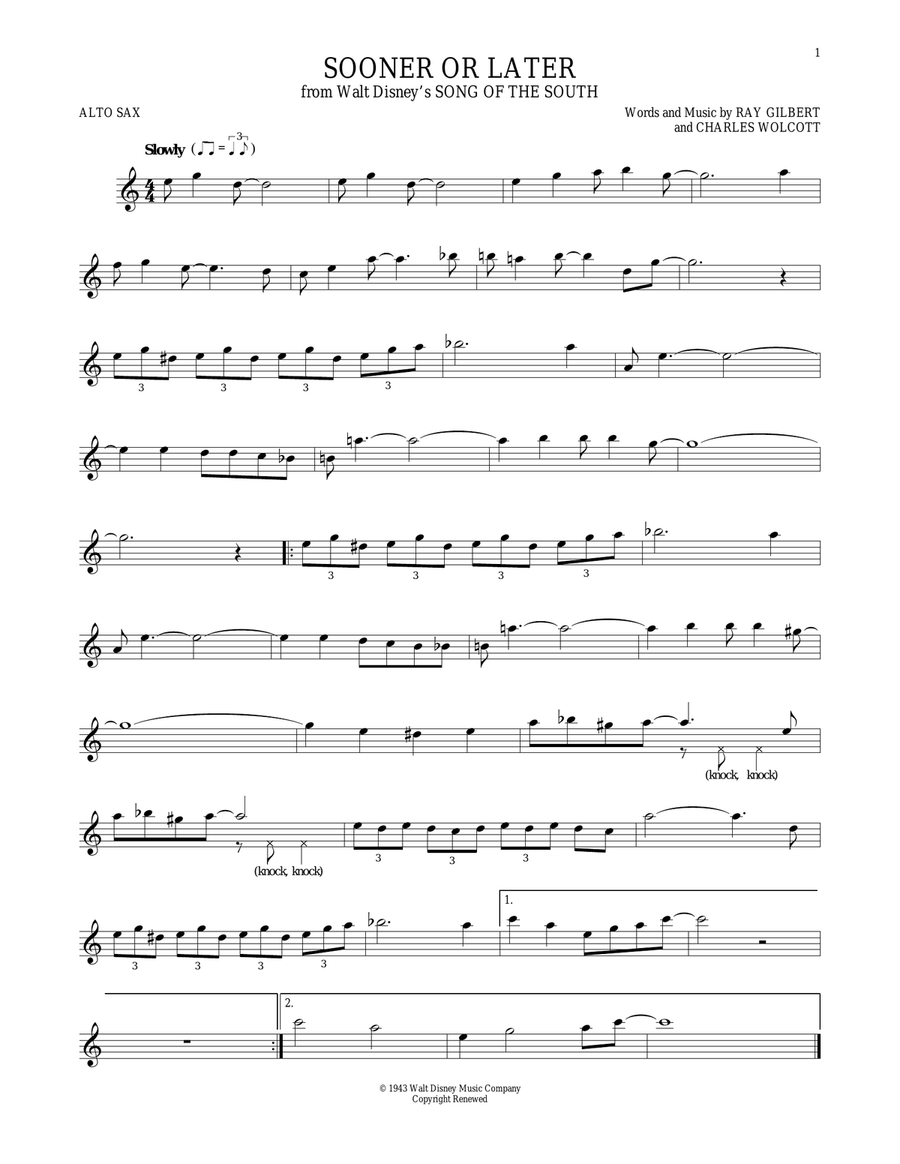 Sooner Or Later Sooner Or Later Alto Saxophone scores gallery preview page 1