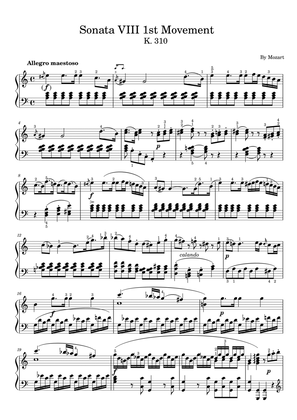 Book cover for Mozart K.310 in A Minor Sonata No.8 1st Movement,Piano Solo Sheet