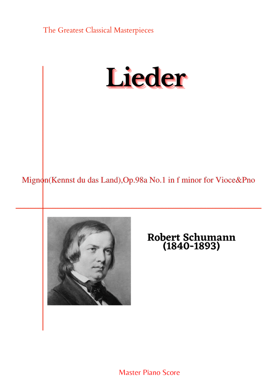 Schumann-Mignon(Kennst du das Land),Op.98a No.1 in f minor Voice scores gallery preview page 1