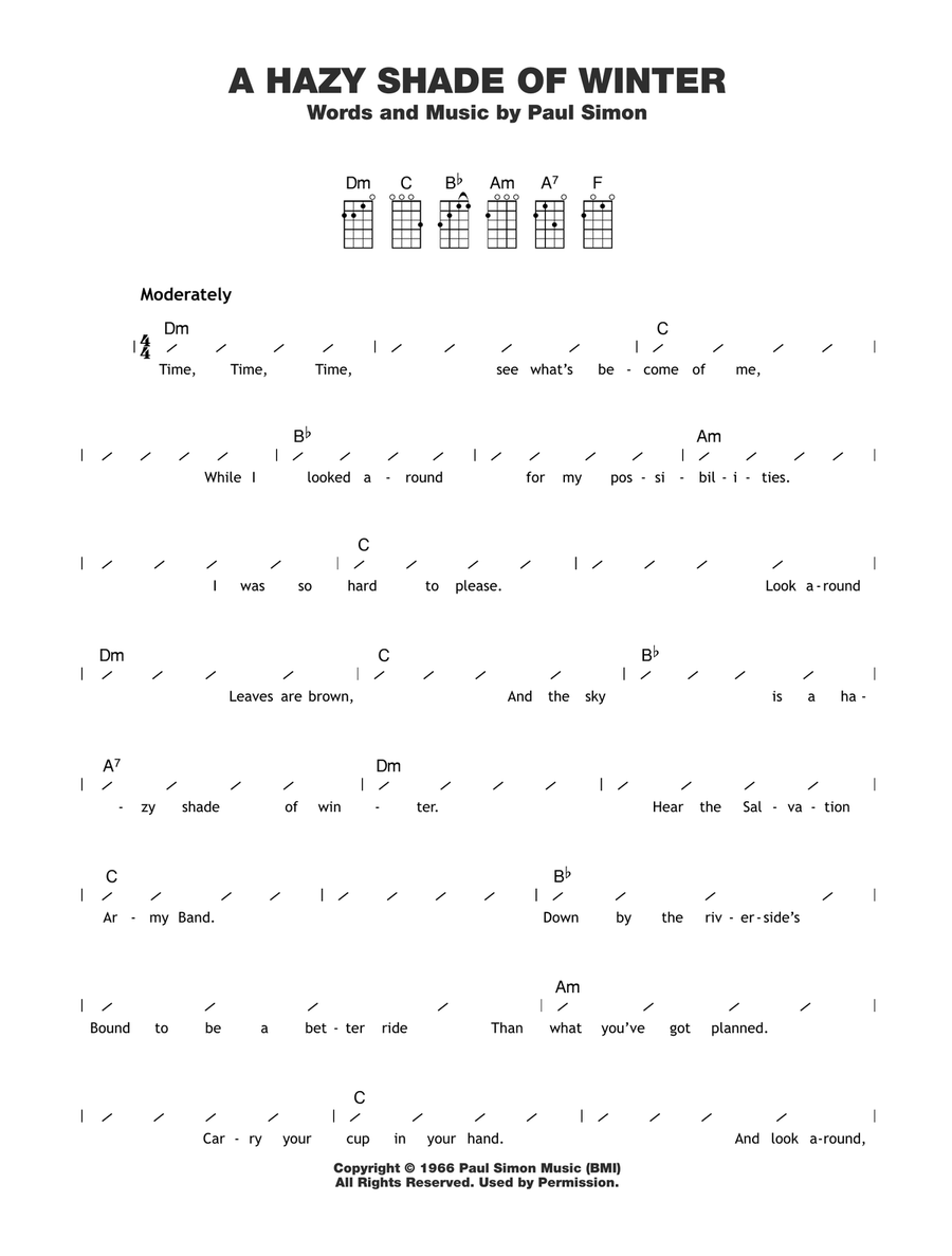 A Hazy Shade Of Winter A Hazy Shade Of Winter Ukulele scores gallery preview page 1
