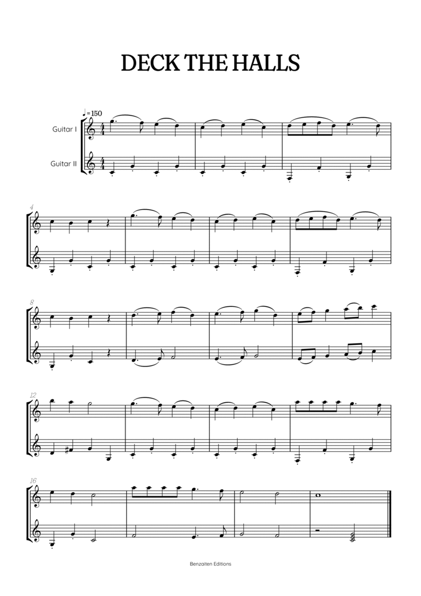 Deck the Halls acoustic guitar duet • easy Christmas song sheet music image number null