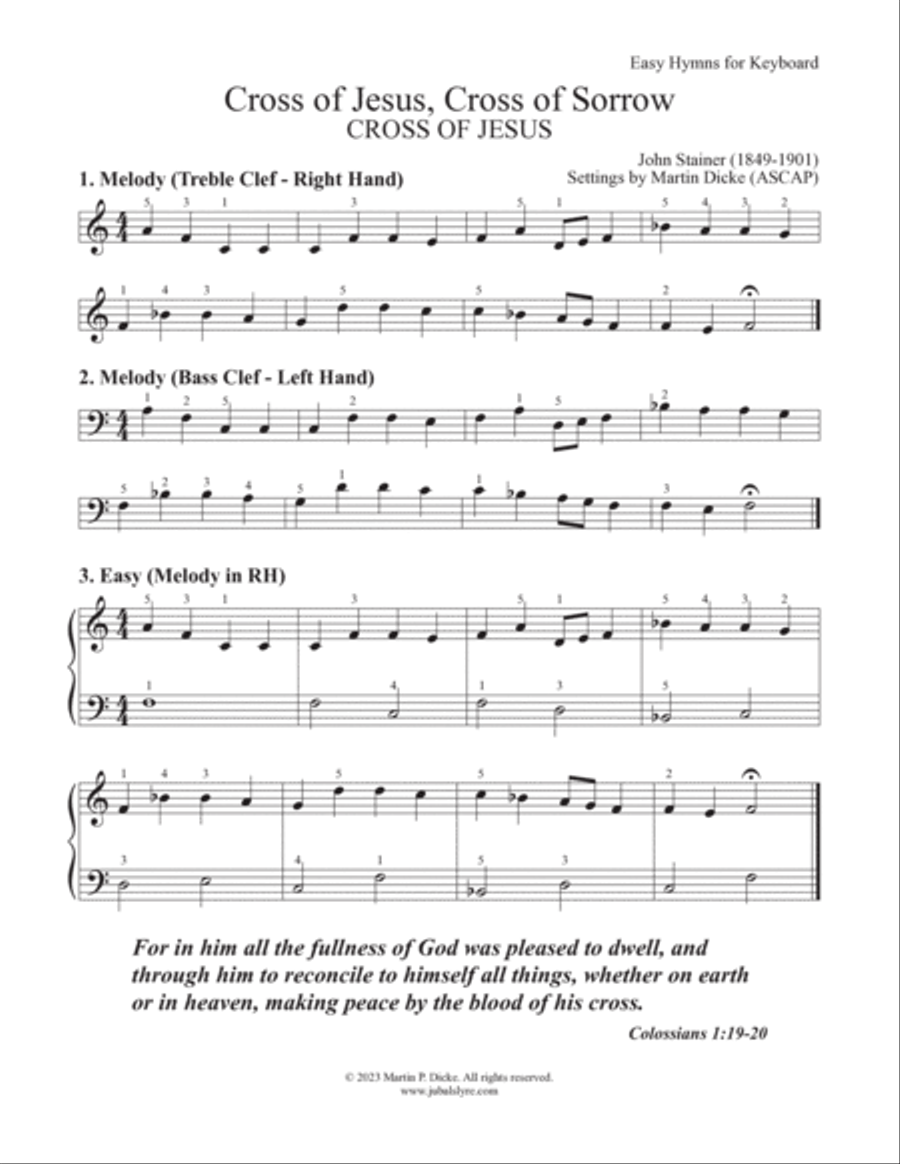 Cross of Jesus, Cross of Sorrow (Easy Hymns for Keyboard) Piano Method scores gallery preview page 3