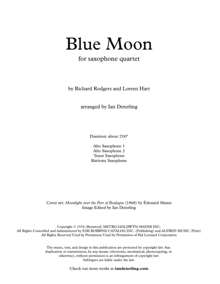 Blue Moon (for Saxophone Quartet) image number null
