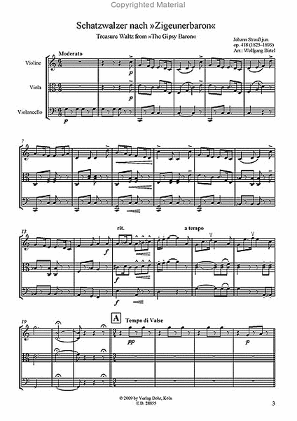 Schatzwalzer op. 418 (für Streichtrio) (nach "Zigeunerbaron")
