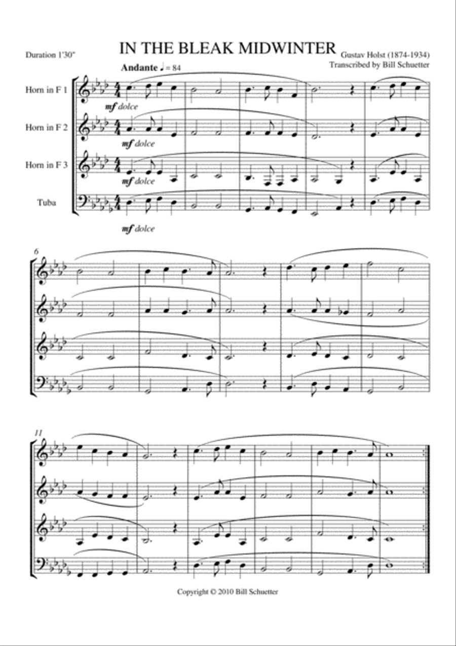 In the Bleak Midwinter Horn scores gallery preview page 1
