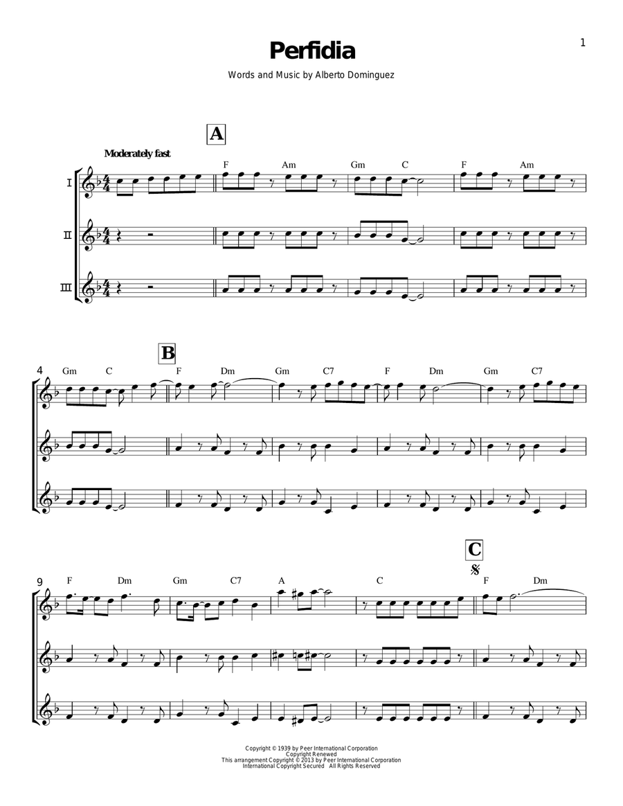 Perfidia Ukulele scores gallery preview page 1