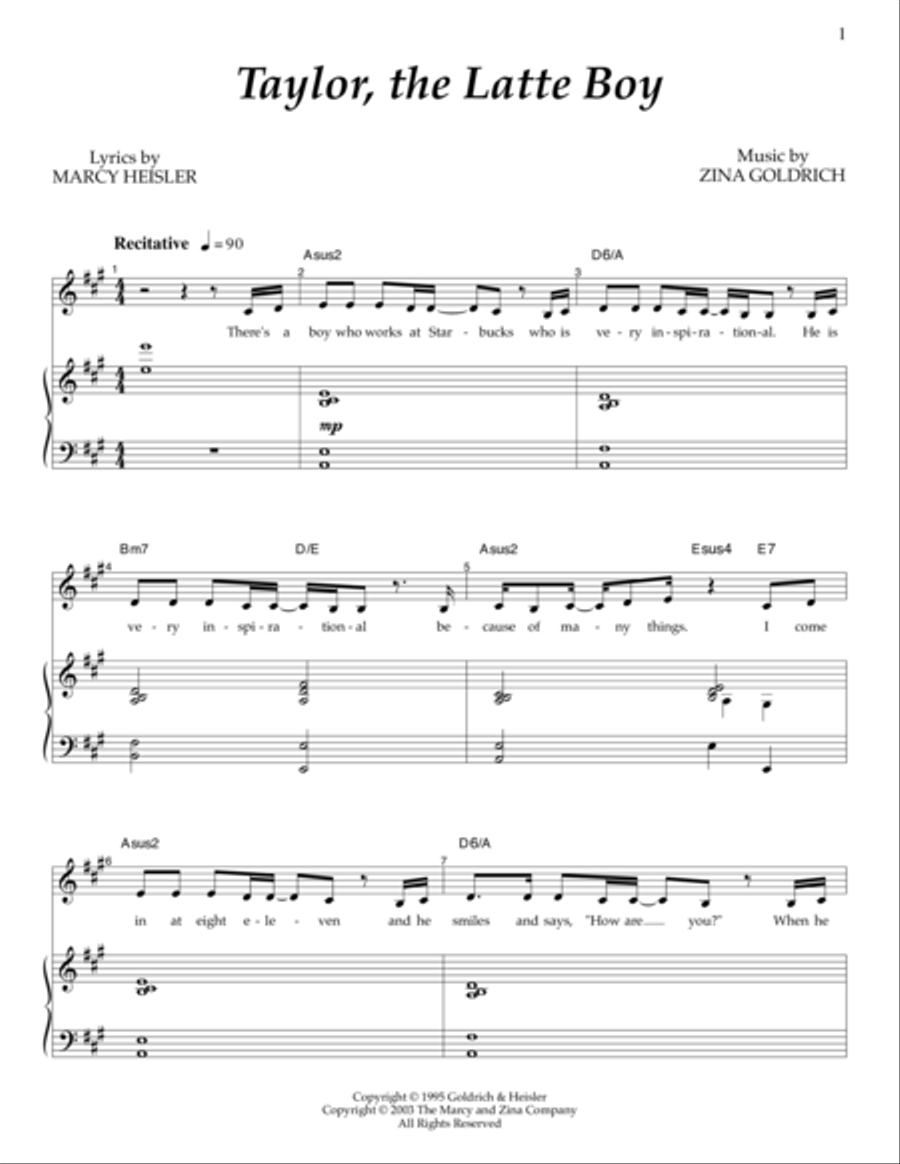 Taylor, The Latte Boy Piano, Vocal scores gallery preview page 1