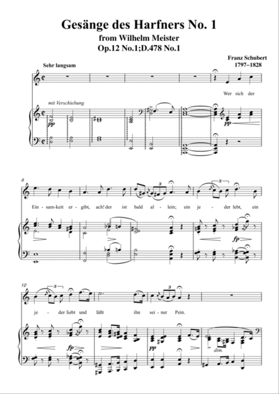 Schubert-Gesänge des Harfners,Op.12 No.1 in a minor,for Vocal and Piano Voice scores gallery preview page 2