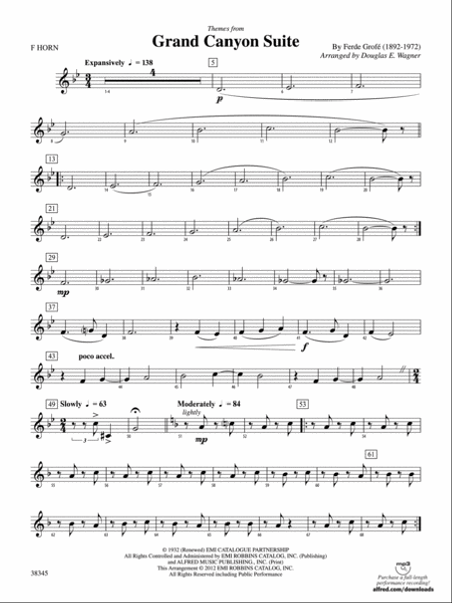 Grand Canyon Suite, Themes from: 1st F Horn Concert Band scores gallery preview page 1