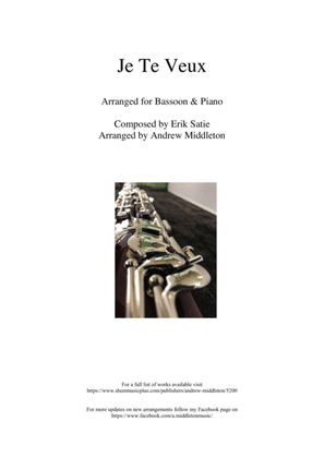 Book cover for Je Te Veux arranged for Bassoon and Piano
