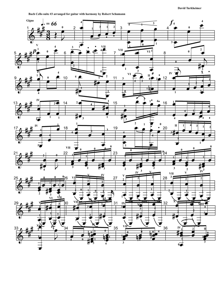 Cello suite 3 for guitar - gigue Classical Guitar scores gallery preview page 1