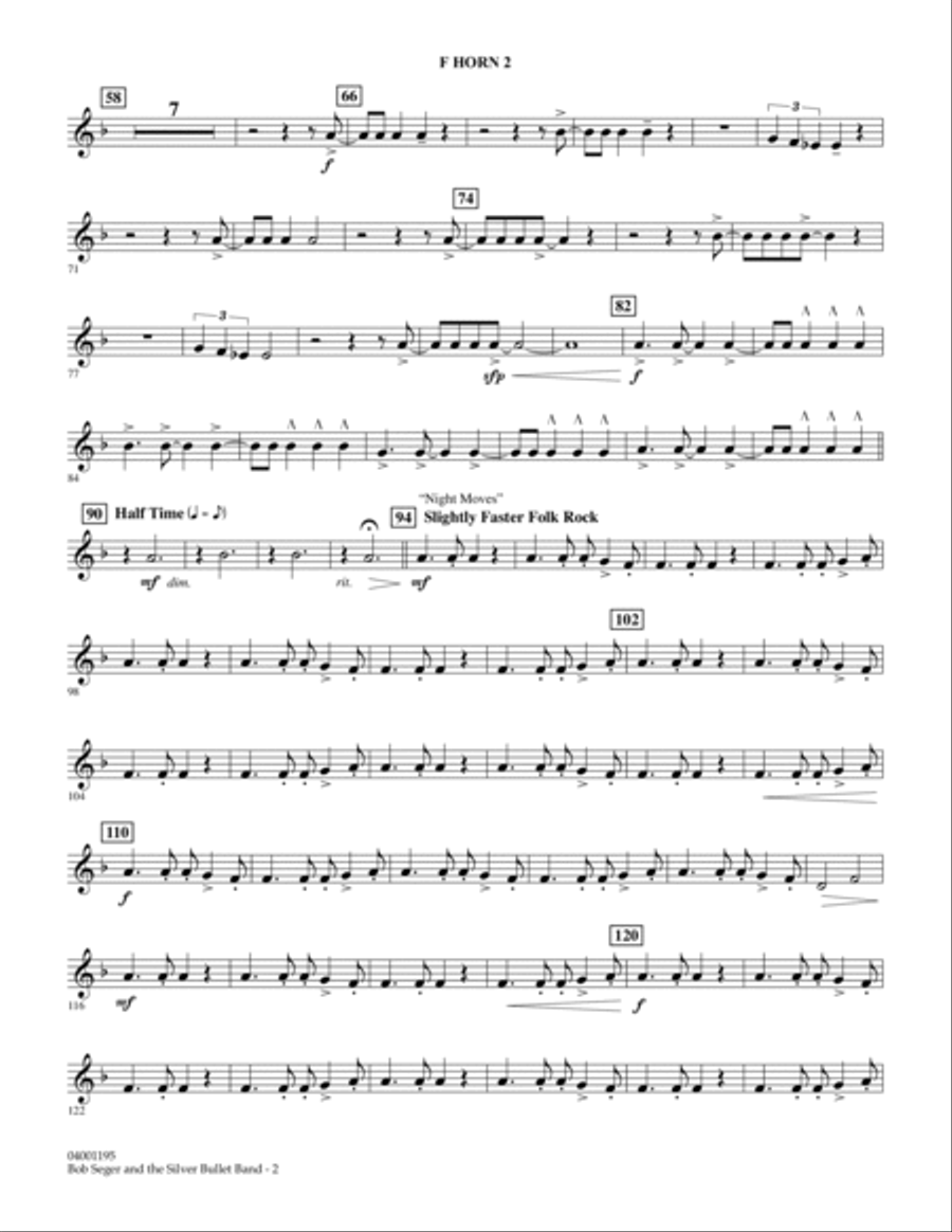 Bob Seger and The Silver Bullet Band - F Horn 2 Concert Band scores gallery preview page 2