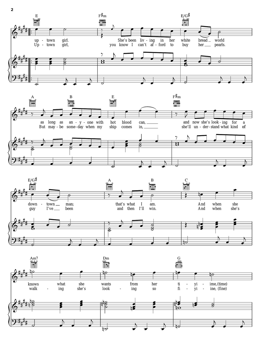 Uptown Girl Piano, Vocal, Guitar scores gallery preview page 2