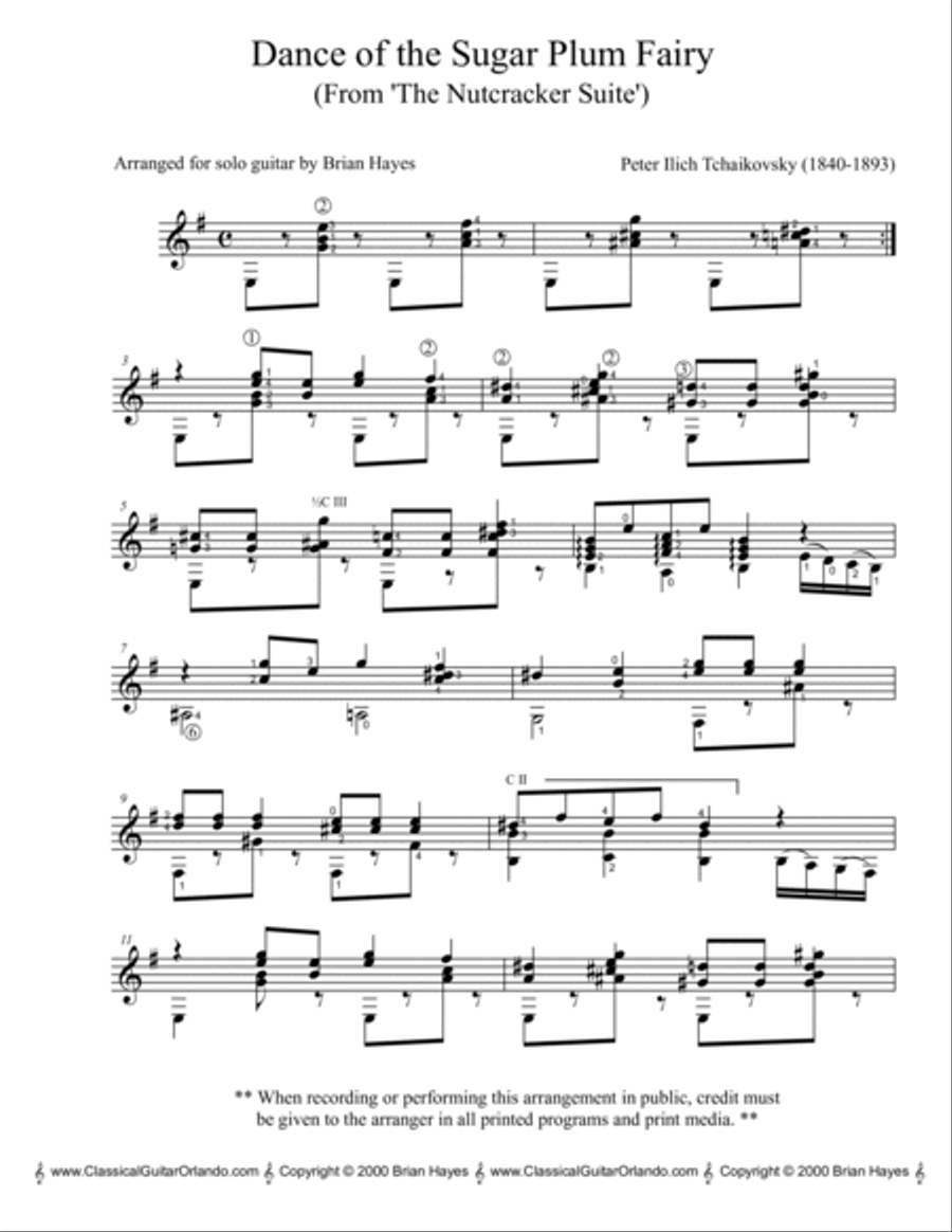 Dance of the Sugar Plum Fairy (Pyotr Ilyich Tchaikovsky) (Standard Notation) Classical Guitar scores gallery preview page 2