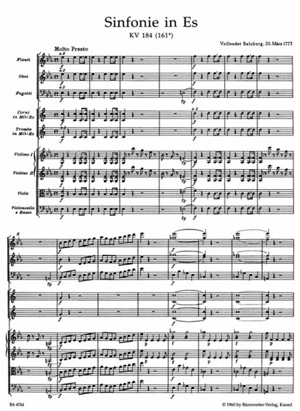 Symphony, No. 26 E flat major, KV 184(166a)