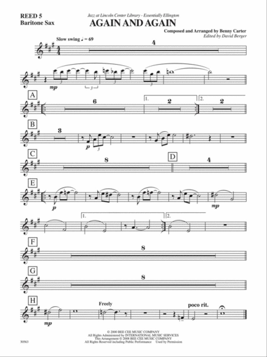 Again and Again: E-flat Baritone Saxophone Jazz Ensemble scores gallery preview page 1