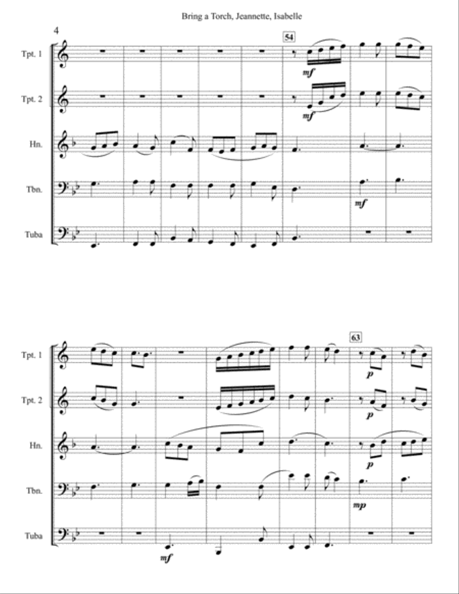 Bring A Torch, Jeannette, Isabelle Brass Quintet scores gallery preview page 4