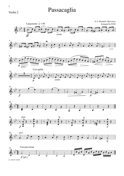 Handel/Halvolsen Passacaglia, for string quartet, CH108 image number null