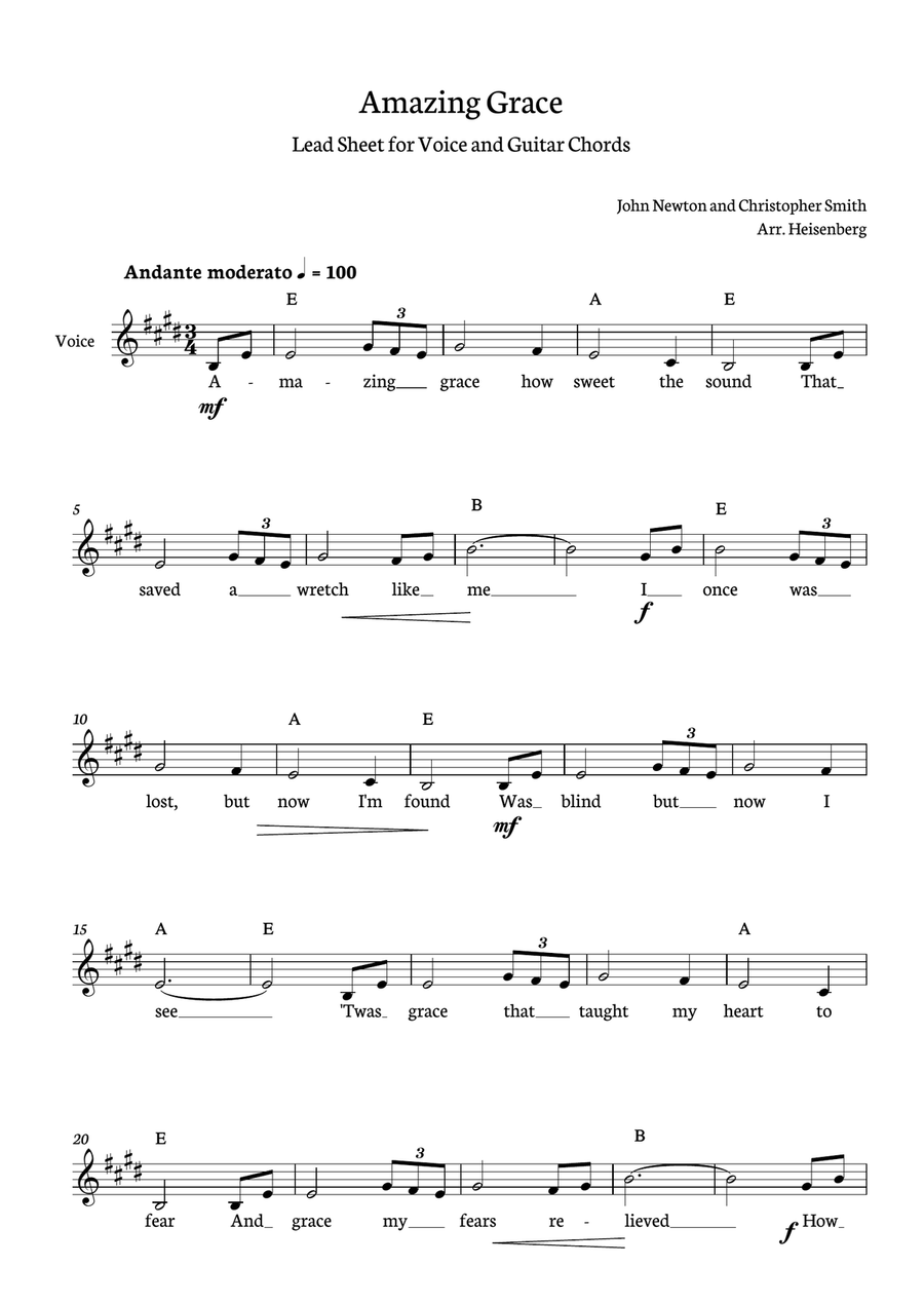 Amazing Grace Guitar scores gallery preview page 1
