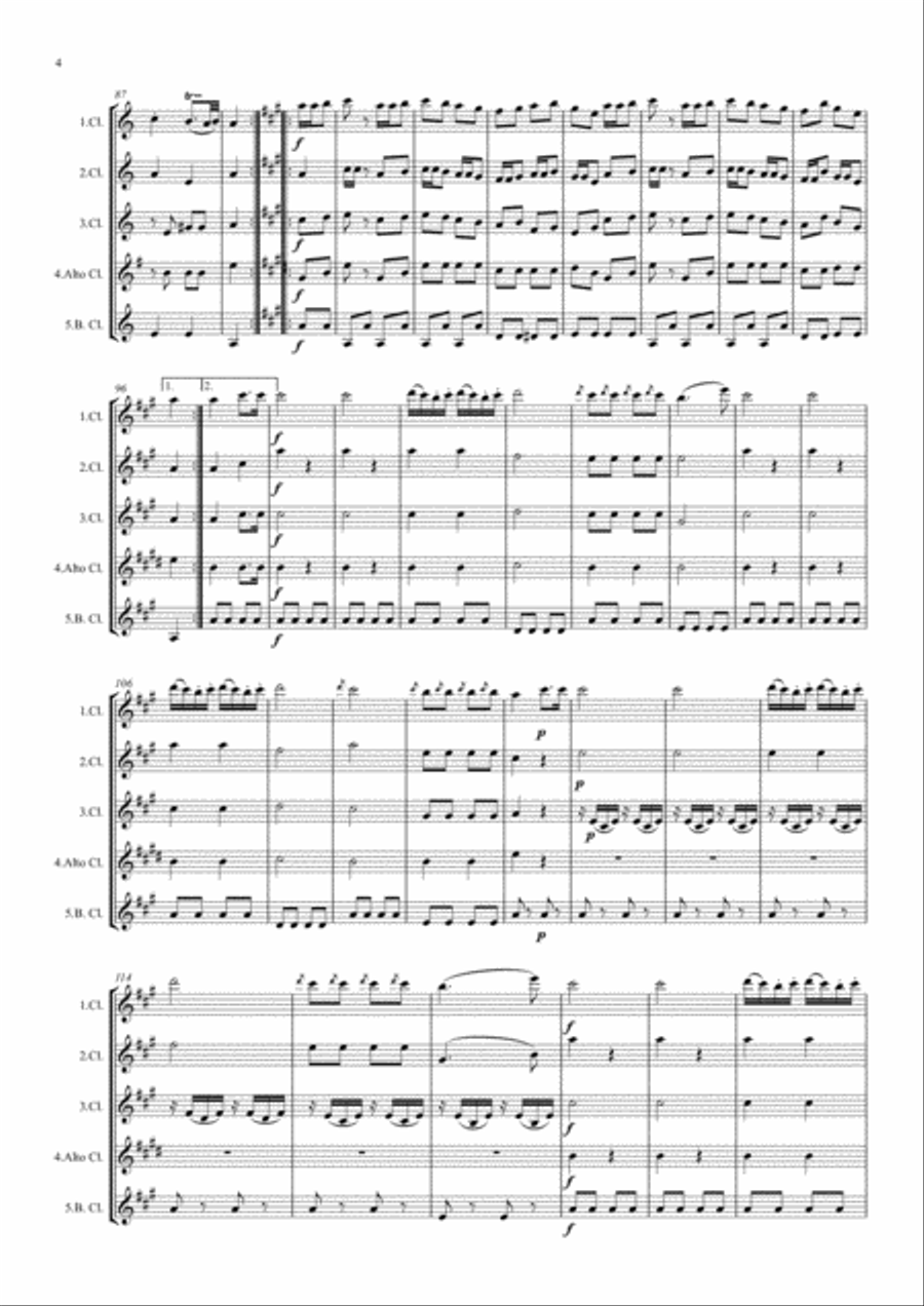 Mozart: Piano Sonata No.11 in A K331. Mvt. III Rondo Alla Turca (Turkish March) - clarinet quintet Woodwind Quintet scores gallery preview page 4