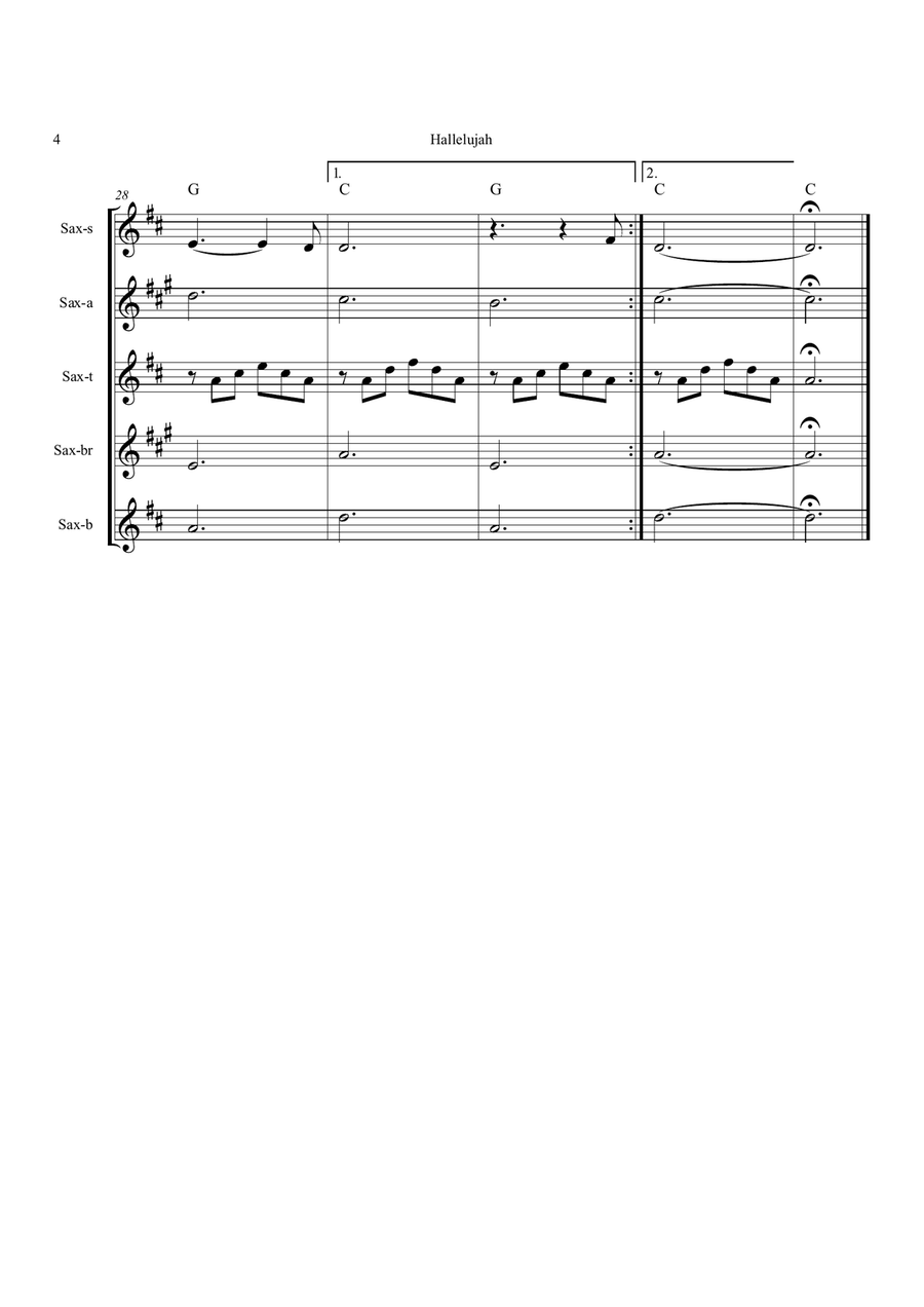 Hallelujah Saxophone Quintet scores gallery preview page 4