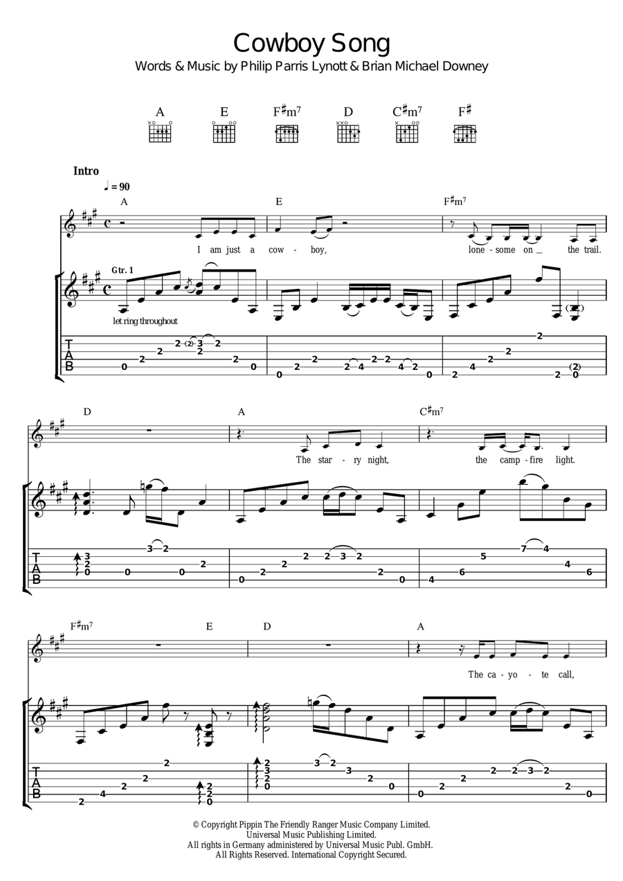 Cowboy Song Guitar Tablature scores gallery preview page 1