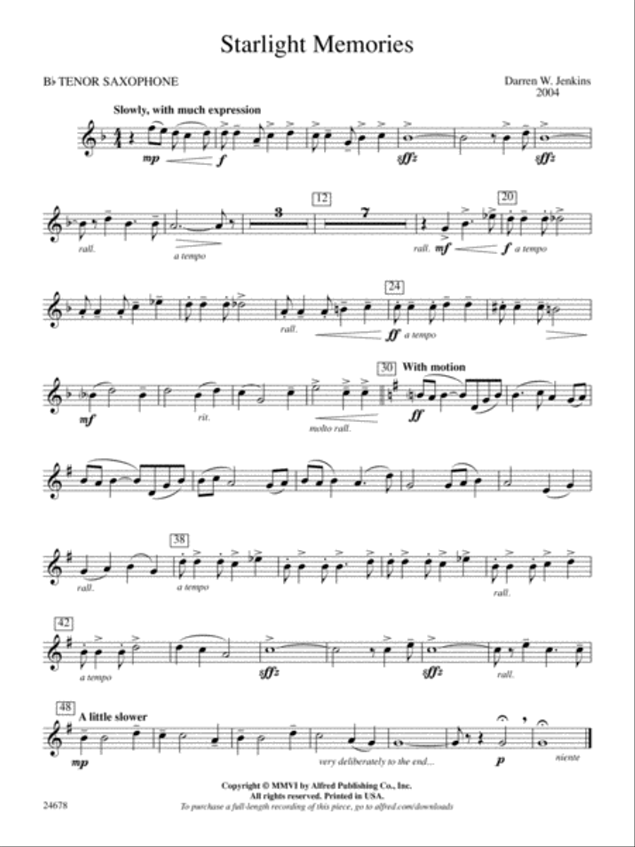 Starlight Memories: B-flat Tenor Saxophone Concert Band scores gallery preview page 1