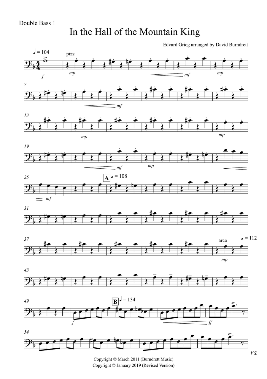 In the Hall of the Mountain King for Double Bass Quartet Double Bass scores gallery preview page 5